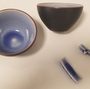 Japanese bowls with matching chopstick holders